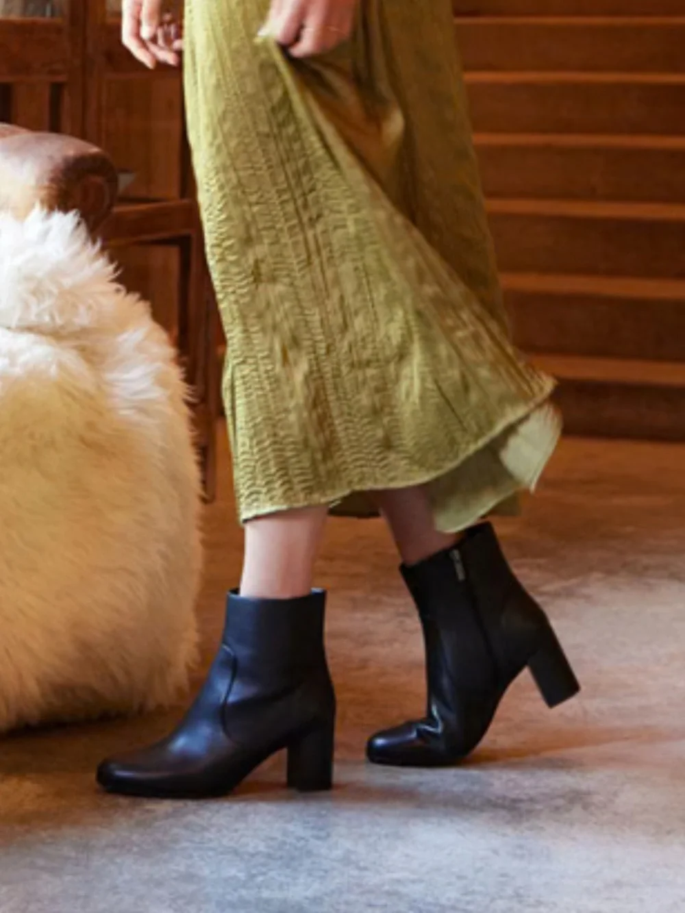 ABEO Walking Co Black Leather Block Heel Ankle Boot